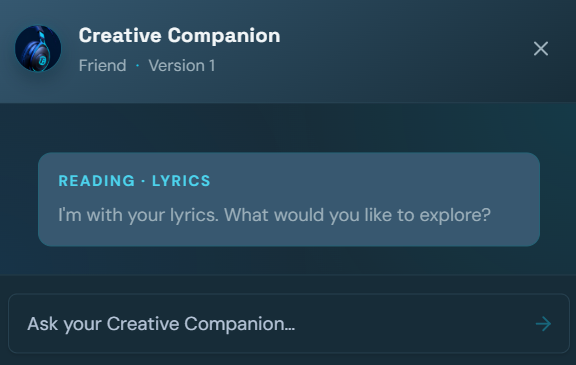 Creative Companion offering guidance on lyrics
