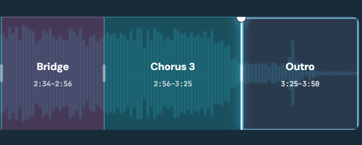 Refined arrangement showing Bridge, Chorus 3 and Outro sections with adjusted boundaries